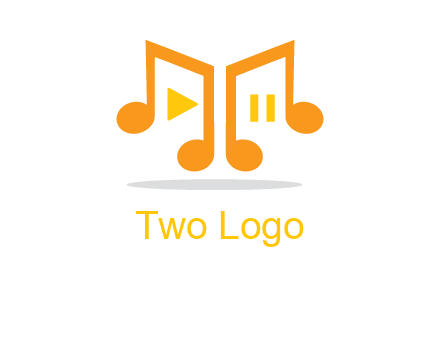 music notes with play and pause button logo