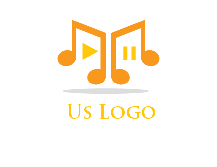 music notes with play and pause button logo