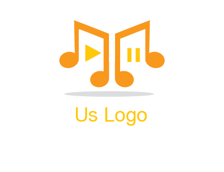 music notes with play and pause button logo