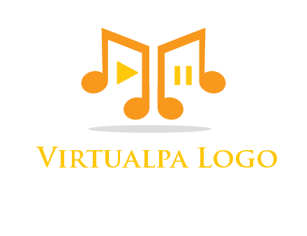 music notes with play and pause button logo