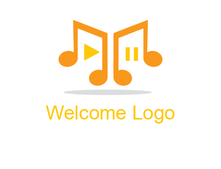 music notes with play and pause button logo