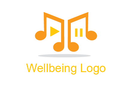 music notes with play and pause button logo