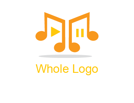 music notes with play and pause button logo