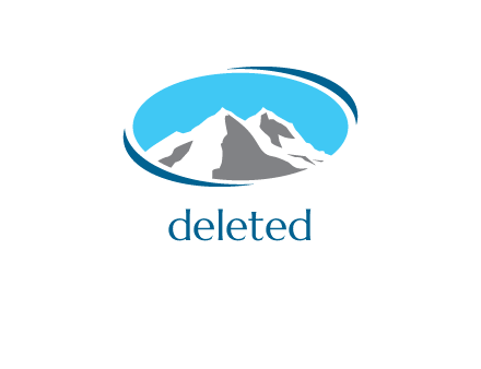 Ski mountains in ellipse shape with swooshes logo