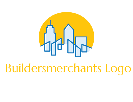 city buildings with sun behind logo