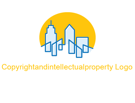 city buildings with sun behind logo