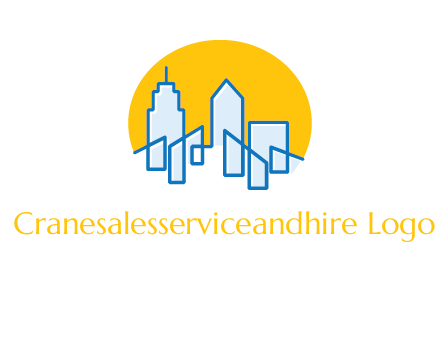 city buildings with sun behind logo