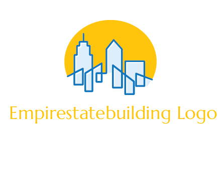 city buildings with sun behind logo