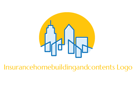 city buildings with sun behind logo