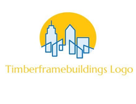 city buildings with sun behind logo