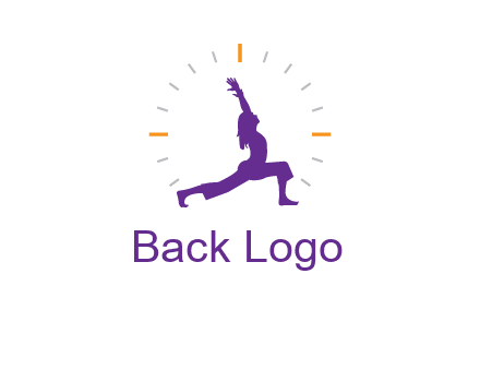 woman doing yoga with clock ticks logo