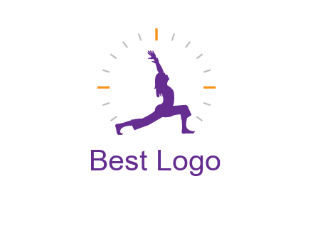 woman doing yoga with clock ticks logo