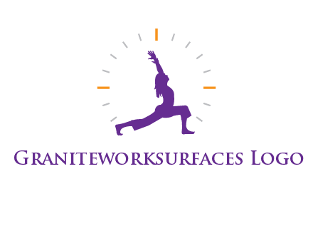 woman doing yoga with clock ticks logo