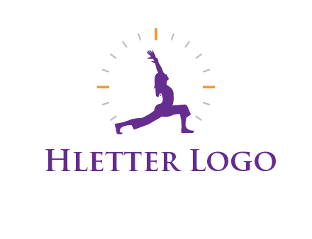 woman doing yoga with clock ticks logo