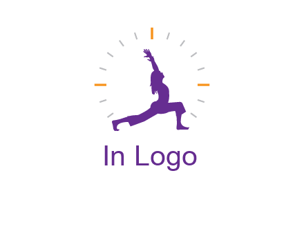 woman doing yoga with clock ticks logo