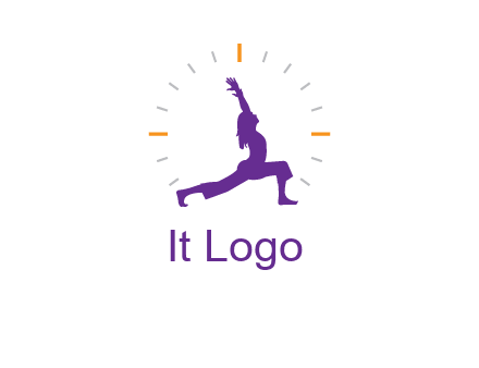 woman doing yoga with clock ticks logo