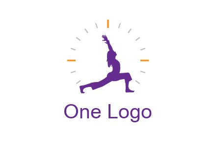 woman doing yoga with clock ticks logo