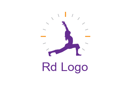 woman doing yoga with clock ticks logo