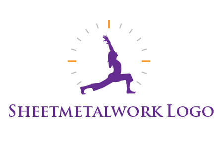 woman doing yoga with clock ticks logo