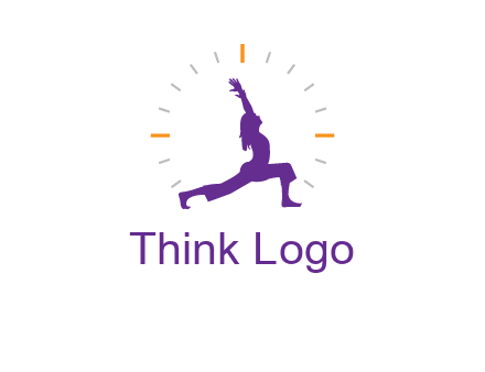 woman doing yoga with clock ticks logo