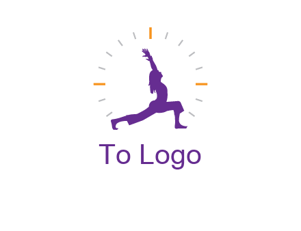 woman doing yoga with clock ticks logo