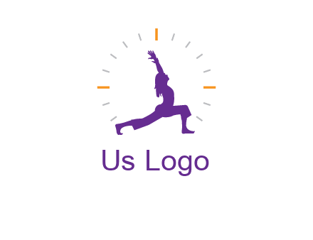 woman doing yoga with clock ticks logo