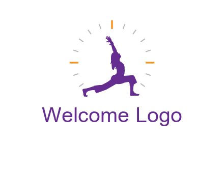 woman doing yoga with clock ticks logo