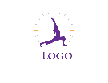 woman doing yoga with clock ticks logo