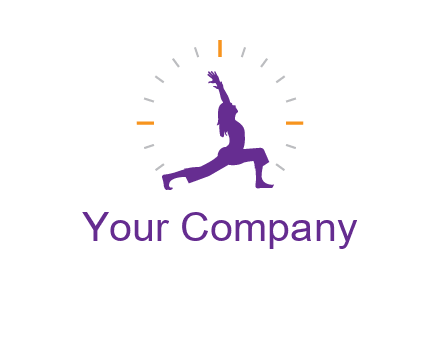 woman doing yoga with clock ticks logo