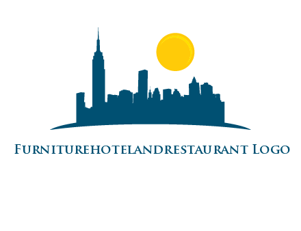 city skyline with sun logo