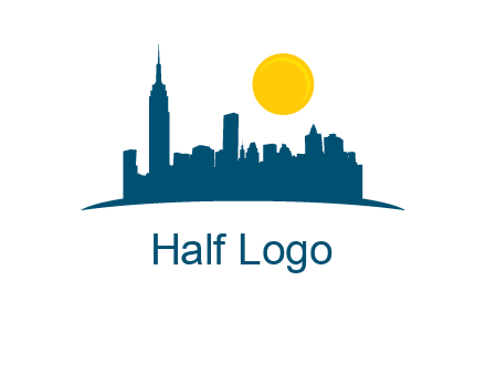 city skyline with sun logo
