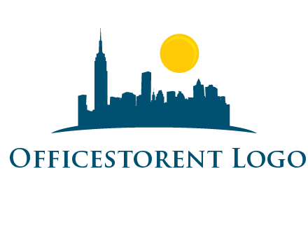city skyline with sun logo