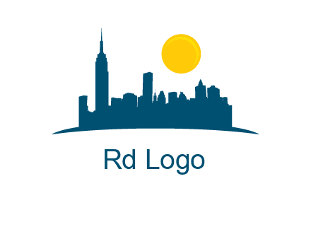 city skyline with sun logo
