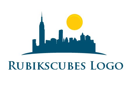 city skyline with sun logo