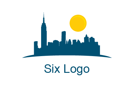 city skyline with sun logo