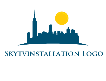 city skyline with sun logo