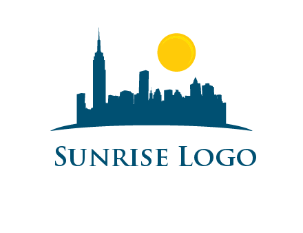 city skyline with sun logo