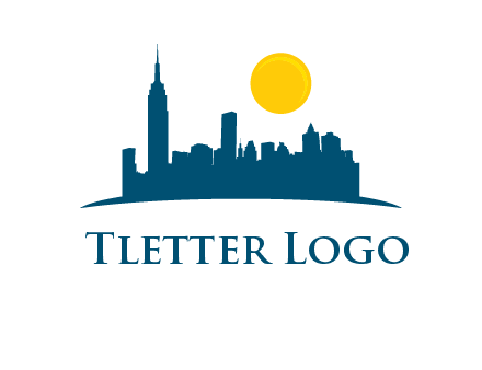 city skyline with sun logo