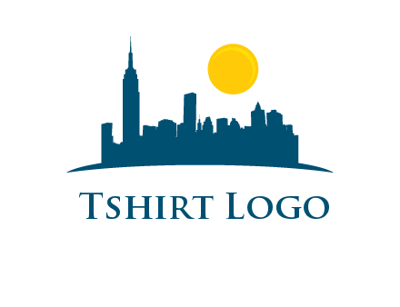 city skyline with sun logo