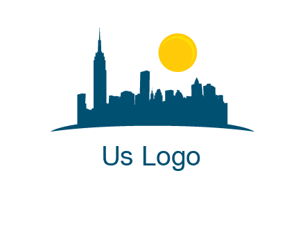 city skyline with sun logo