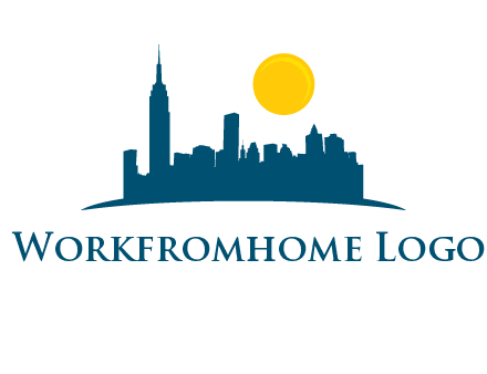 city skyline with sun logo