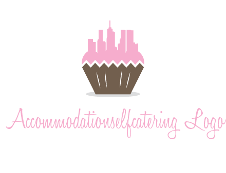 buildings forming cupcake food logo