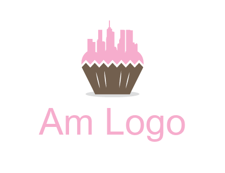 buildings forming cupcake food logo
