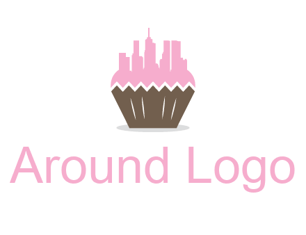 buildings forming cupcake food logo