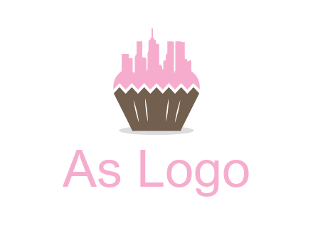 buildings forming cupcake food logo