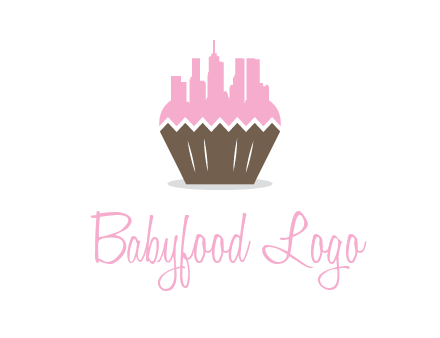 buildings forming cupcake food logo