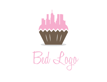 buildings forming cupcake food logo