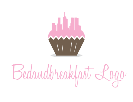 buildings forming cupcake food logo