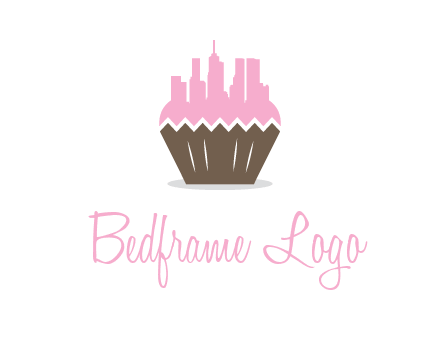 buildings forming cupcake food logo