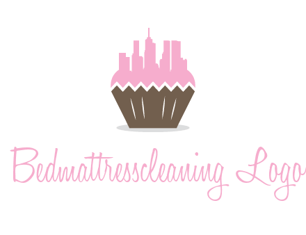 buildings forming cupcake food logo